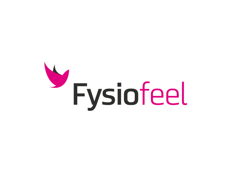 Fysiofeel-logo vaalealla taustalla, logosuunnittelu / graafinen suunnittelu