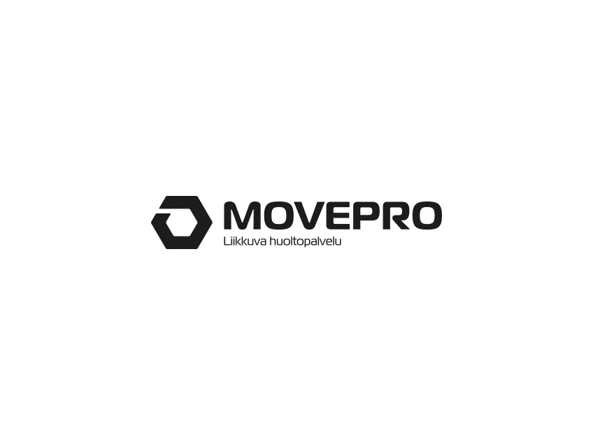 Movepro-logo vaalealla taustalla (mustavalko), logosuunnittelu / graafinen suunnittelu
