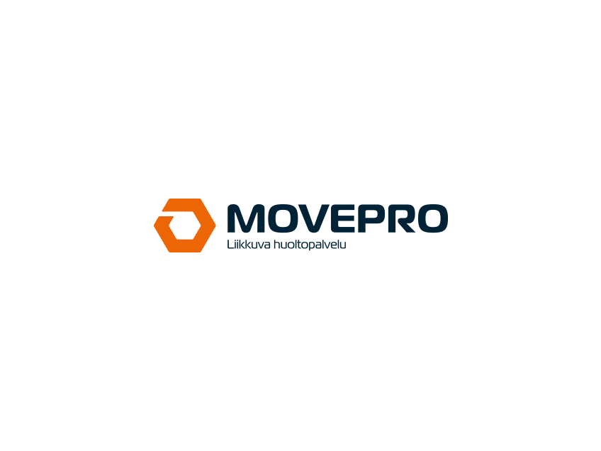 Movepro-logo vaalealla taustalla, logosuunnittelu / graafinen suunnittelu